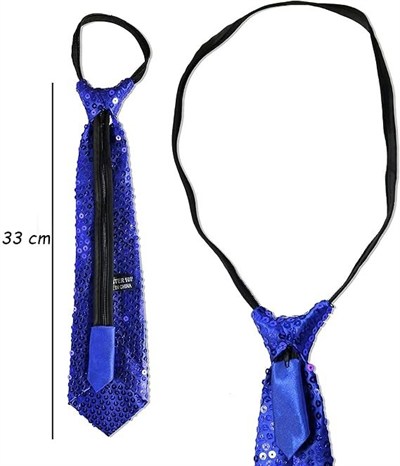 Mey İthalat® Mavi Renk Pul Payetli Işıltılı Parti Kravatı 33 cm