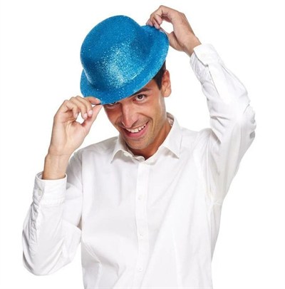 Mey İthalat® Mavi Renk Simli Melon Yuvarlak Parti Şapkası 24x26 cm