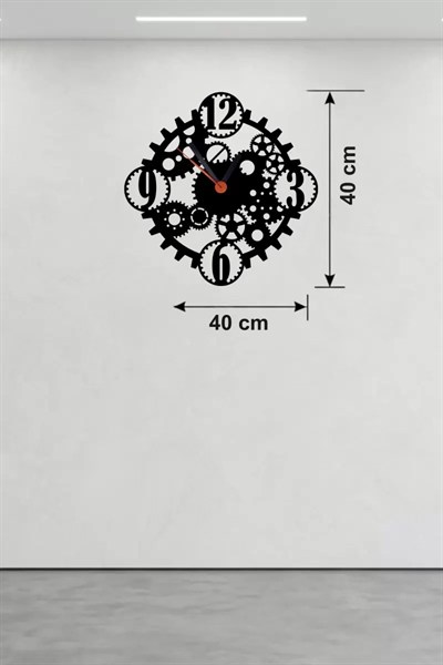 Mey İthalat® Mekanik Dişli Çark Tasarım Ahşap Duvar Saati - 40x40 cm Steampunk Dekor