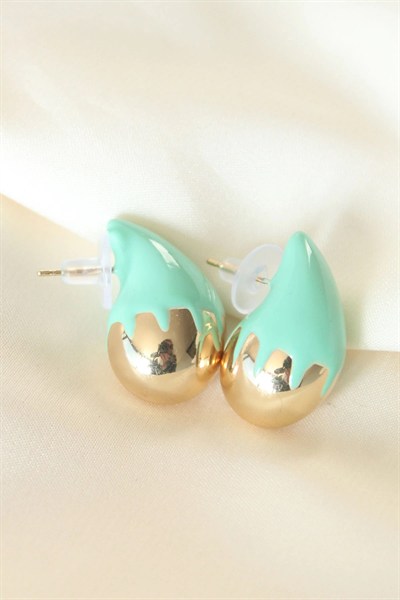 Mey İthalat® Minimal Turkuaz Mineli Çift Renk Damla Küpe