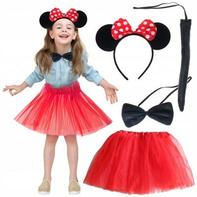 Mey İthalat® Minnie Mouse Kostüm Seti Etek Taç Kuyruk Papyon Gösteri Seti