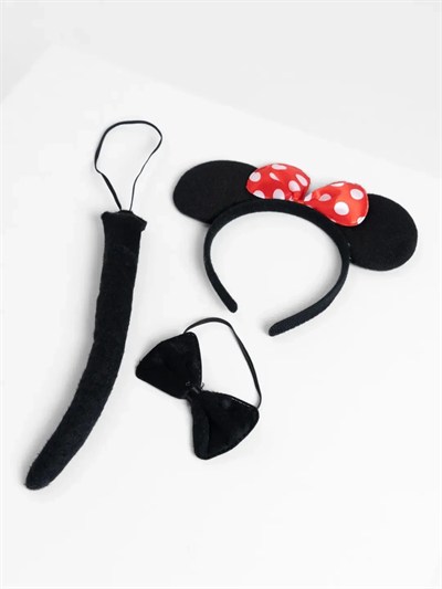 Mey İthalat® Minnie Mouse Kostüm Seti Taç Kuyruk Papyon Gösteri Seti