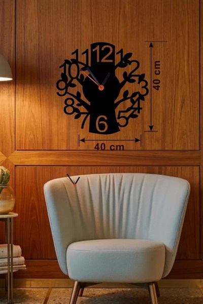 Mey İthalat® Modern Hayat Ağacı Tasarım Ahşap Duvar Saati - 40x40 cm Dekoratif