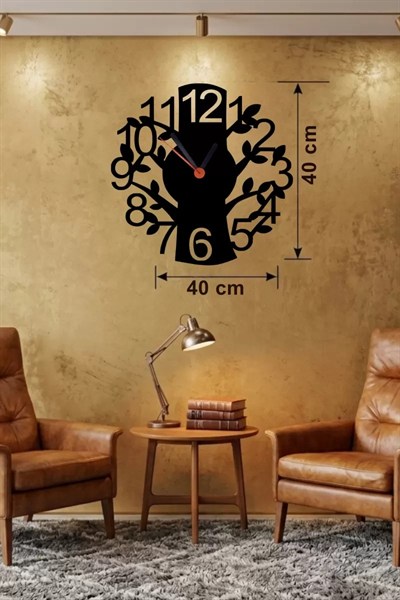 Mey İthalat® Modern Hayat Ağacı Tasarım Ahşap Duvar Saati - 40x40 cm Dekoratif