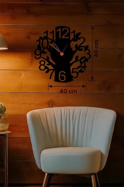 Mey İthalat® Modern Hayat Ağacı Tasarım Ahşap Duvar Saati - 40x40 cm Dekoratif