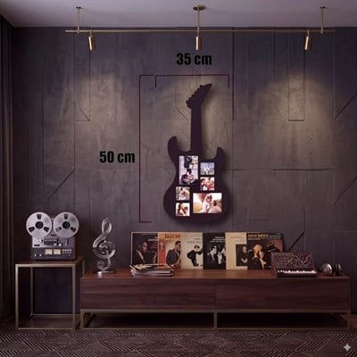 Mey İthalat® Modern Rock Serisi: Siyah Lazer Kesim Gitar Figürlü Çoklu Anı Çerçevesi 35x50CM
