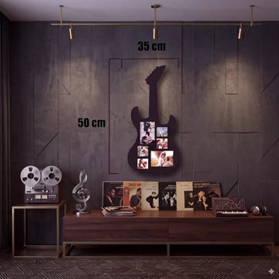 Mey İthalat® Modern Rock Serisi: Siyah Lazer Kesim Gitar Figürlü Çoklu Anı Çerçevesi