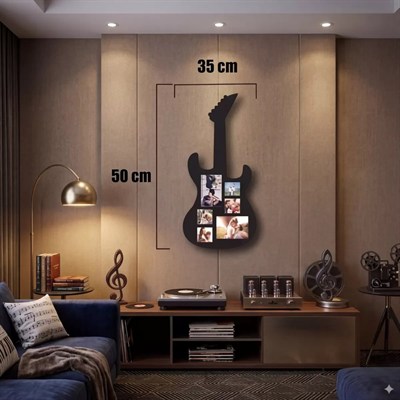 Mey İthalat® Modern Rock Serisi: Siyah Lazer Kesim Gitar Figürlü Çoklu Anı Çerçevesi 35x50CM