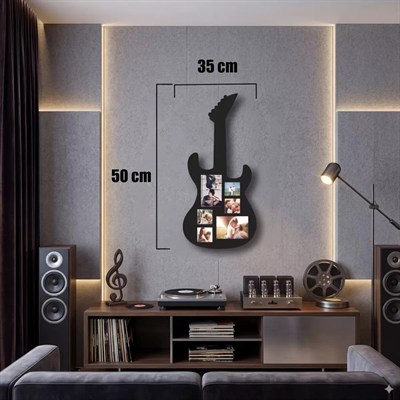 Mey İthalat® Modern Rock Serisi: Siyah Lazer Kesim Gitar Figürlü Çoklu Anı Çerçevesi 35x50CM