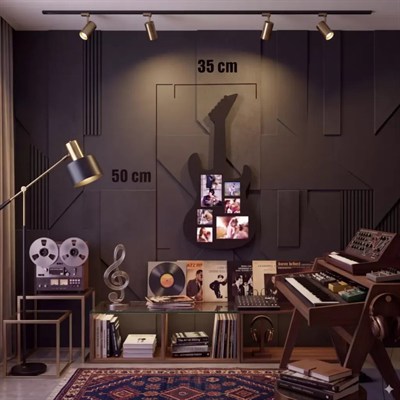 Mey İthalat® Modern Rock Serisi: Siyah Lazer Kesim Gitar Figürlü Çoklu Anı Çerçevesi