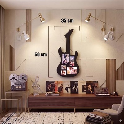 Mey İthalat® Modern Rock Serisi: Siyah Lazer Kesim Gitar Figürlü Çoklu Anı Çerçevesi 35x50CM