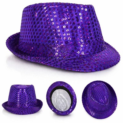 Mey İthalat® Mor Payetli Disco Parti Şapkası Yetişkin Işıltılı Fötr Model