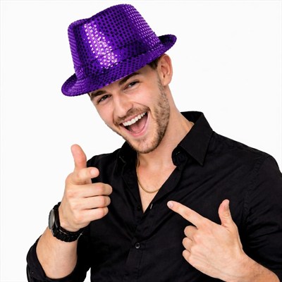 Mey İthalat® Mor Payetli Disco Parti Şapkası Yetişkin Işıltılı Fötr Model