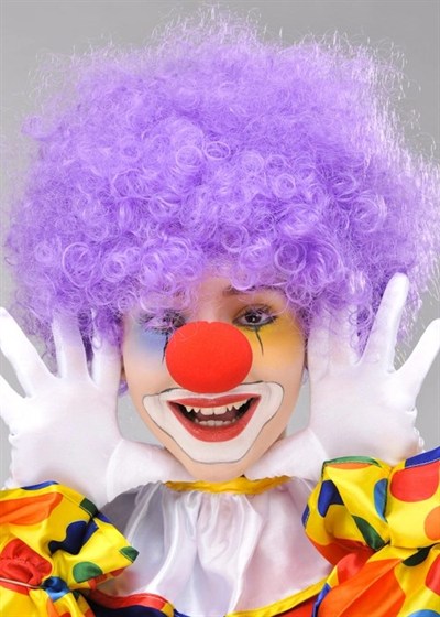Mey İthalat® Mor Renk Kıvırcık Afro Bonus Peruk Takma Saç ve Kırmızı Burun Seti