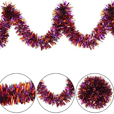 Mey İthalat® Mor Turuncu Renk 4 cm Genişlik Garland Çift Renk Sim Süs 180 cm
