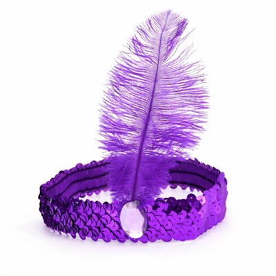 Mey İthalat® Mor Tüylü Retro Çarliston Saç Bandı - 70-80-90’lar Parti Tacı