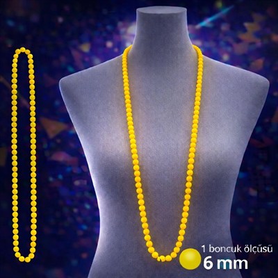 Mey İthalat® Neon Sarı Boncuk Kolye 80 cm – Retro 80’ler 90’lar Parti Aksesuarı