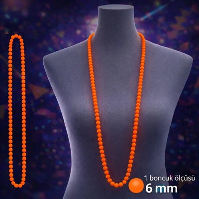 Mey İthalat® Neon Turuncu Boncuk Kolye 80 cm – Retro 80’ler 90’lar Parti Aksesuarı