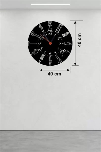 Mey İthalat® Otomobil Parçaları Tasarım Ahşap Duvar Saati - 40x40 cm Mekanik Saat