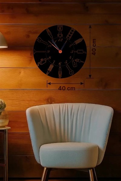 Mey İthalat® Otomobil Parçaları Tasarım Ahşap Duvar Saati - 40x40 cm Mekanik Saat