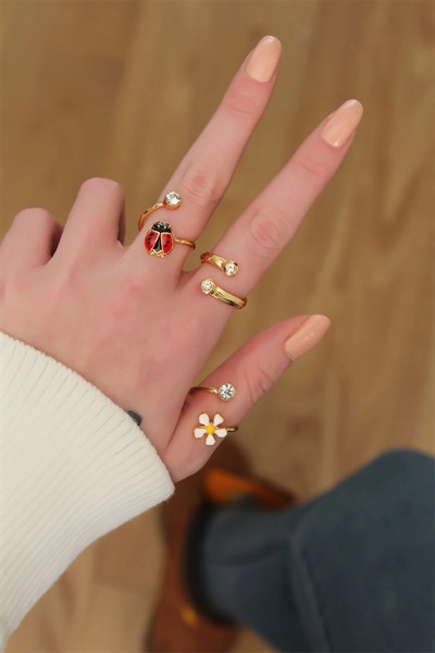 Mey İthalat® Papatya Tasarımlı Zirkon Taşlı Ayarlanabilir Yüzük