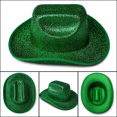 Mey İthalat® Parlak Yeşil Kovboy Şapka Kadın Erkek Parti Disco Festival Şapkası
