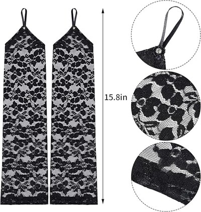 Mey İthalat® Parmak Askılı Zarif Gece Şıklığı Dantel Eldiven 40 cm