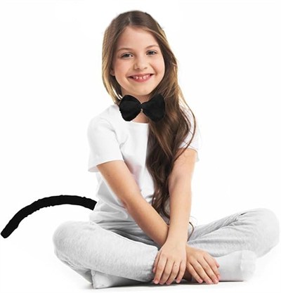 Mey İthalat® Peluş Siyah Renk Kuyruk ve Papyon Yetişkin Çocuk Uyumlu