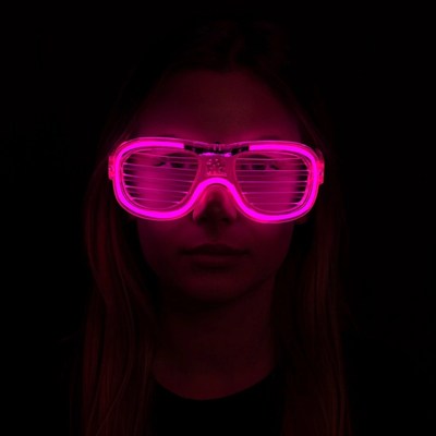 Mey İthalat® Pembe Led Işıklı Parti Gözlüğü - Neon Glow Şerit Gözlük 3 Modlu