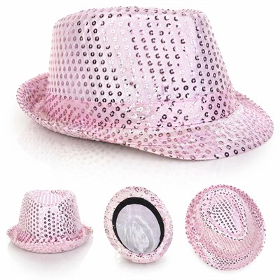 Mey İthalat® Pembe Payetli Disco Parti Şapkası Yetişkin Işıltılı Fötr Model