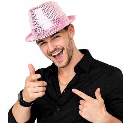 Mey İthalat® Pembe Payetli Disco Parti Şapkası Yetişkin Işıltılı Fötr Model