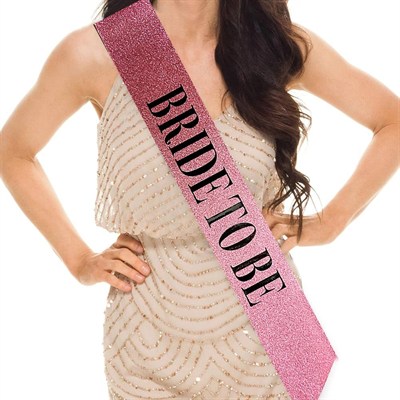 Mey İthalat® Pembe Üzeri Siyah Büyük Bride To Be Yazılı Simli Işıltılı Kuşak Kemer 10 cm Genişlik