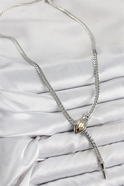 Mey İthalat® Pirinç Asansörlü Yılan Model Gümüş Renk Kadın Kolye