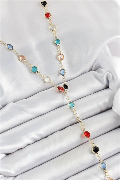 Mey İthalat® Pirinç Asorti Model Gold Renk Zirkon Taşlı Y Kolye