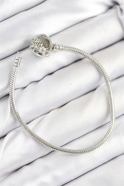 Mey İthalat® Pirinç Charm Zirkon Taşlı Kalp Model Gümüş Renk Kadın Bileklik