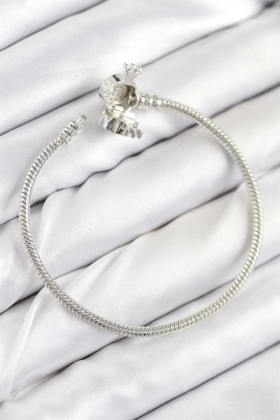 Mey İthalat® Pirinç Charm Zirkon Taşlı Taç Model Gümüş Renk Kadın Bileklik