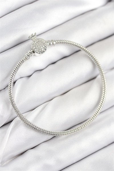 Mey İthalat® Pirinç Charm Zirkon Taşlı Taç Model Gümüş Renk Kadın Bileklik