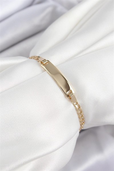 Mey İthalat® Pirinç Dikdörtgen Model Gold Renk Xuping Bebek Künyesi