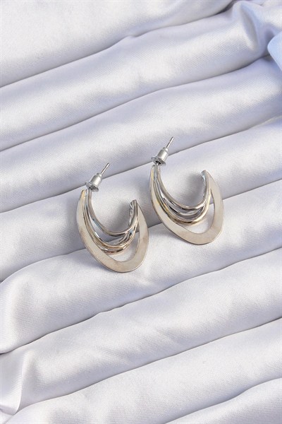 Mey İthalat® Pirinç Gold Gümüş Renkli Düz Plaka Halka Küpe