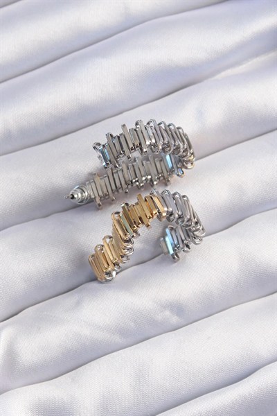 Mey İthalat® Pirinç Gold Gümüş Renkli Tırtıklı Kalp Küpe