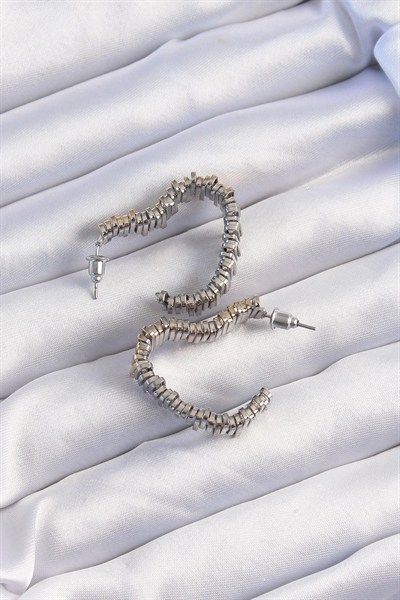 Mey İthalat® Pirinç Gold Gümüş Renkli Tırtıklı Kalp Küpe