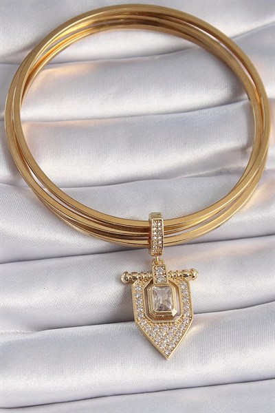 Mey İthalat® Pirinç Gold Renk Baget Zirkon Taşlı Ajda Charm