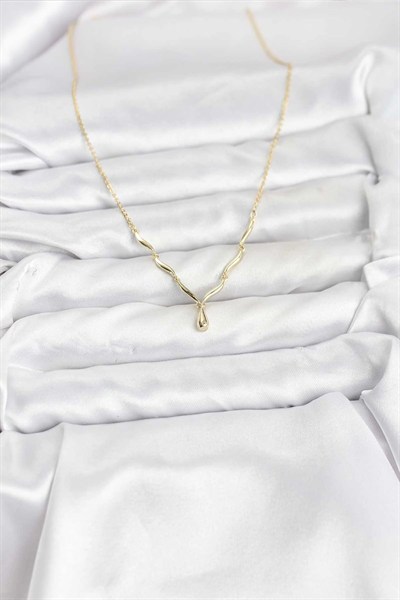 Mey İthalat® Pirinç Gold Renk Damla Model Kadın Kolye