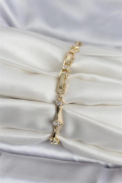 Mey İthalat® Pirinç Gold Renk Damla Model Zirkon Taşlı Kadın Bileklik