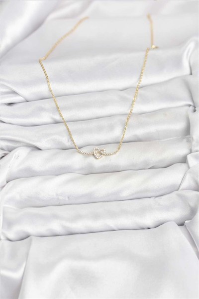 Mey İthalat® Pirinç Gold Renk Düğüm Kalp Model Kadın Kolye