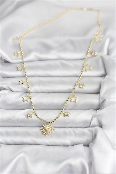 Mey İthalat® Pirinç Gold Renk Güneş Model Kadın Kolye