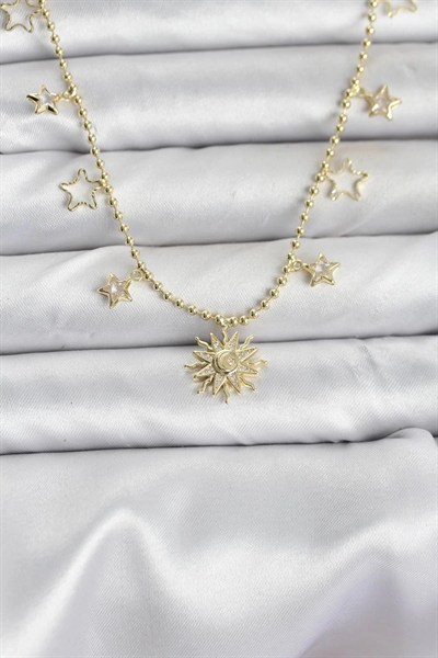 Mey İthalat® Pirinç Gold Renk Güneş Model Kadın Kolye