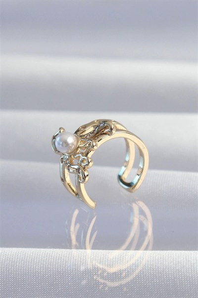 Mey İthalat® Pirinç Gold Renk İncili Ahtapot Earcuff Küpe