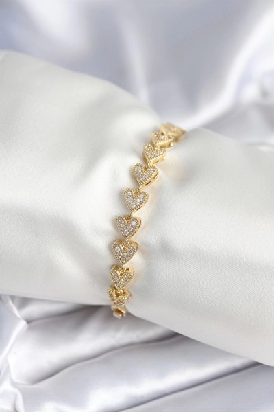 Mey İthalat® Pirinç Gold Renk Kalp Model Kadın Bileklik