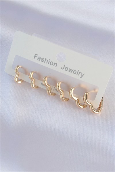 Mey İthalat® Pirinç Gold Renk Kalp Model Küpe Seti